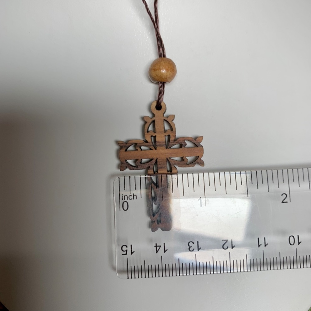 Hand carved Olive Wood cross pendant necklace - Picture 6 of 9